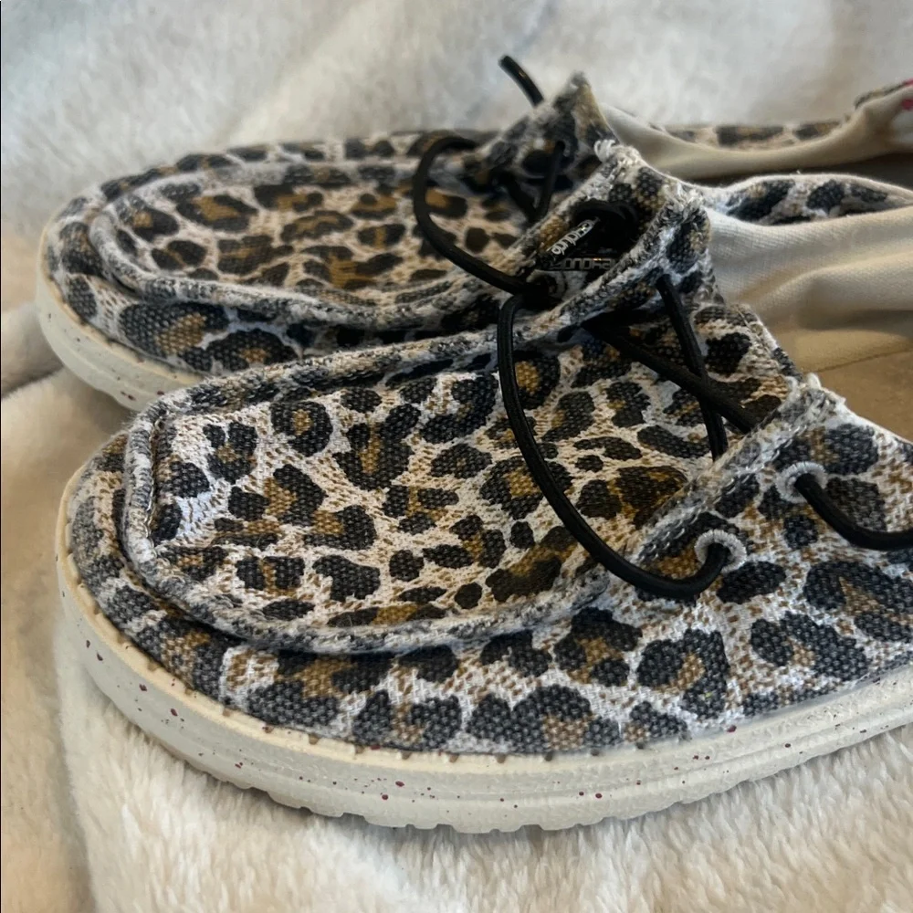 Hey Dude Kids Wendy Leopard Print Slip-Ons with Pink Accent heel!
